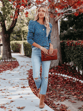 GAGA SHRUG SHOULDER KNIT TOP - BLUE