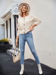 Wafflemate Button Front Knit Cardigan - Beige