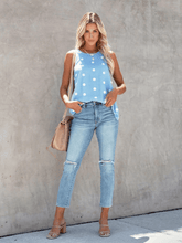 SURF SEASON KNIT POLKA DOT PATTERN TANK - BLUE
