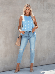 SURF SEASON KNIT POLKA DOT PATTERN TANK - BLUE