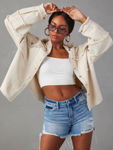 Rock Doll Frayed Denim Shacket - Beige