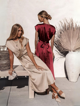 Theia Satin Short Sleeve Midi Dress - Champagne