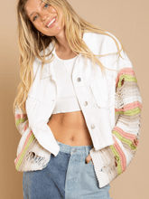 MADDEN KNIT RIPPED SLEEVE DENIM JACKET - WHITE