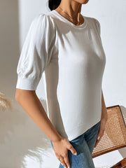 HALO SHORT SLEEVE COTTON BLEND KNIT TOP - CREAM