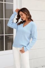 Liberty V-Neck Knit Sweater - Blue