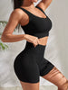 2 Pieces Gym Ribbed Crop Tank High Waist Shorts Seamless Ribbed Yoga Workout Sets
