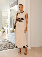 Aubrianna Colorblock Cut-Out Maxi Dress - Beige