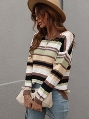 QUELLISE KNIT TOP - BROWN STRIPE PRINT