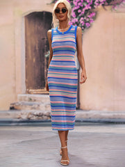 VACAYS CHEVRON KNIT MIDI DRESS - BLUE