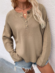 ADYN COLLARED BUTTON DOWN KNIT SWEATER - KHAKI