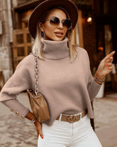 Beige Oversized Collar Turtleneck Knit Sweater