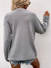 ADYN COLLARED BUTTON DOWN KNIT SWEATER - GREY