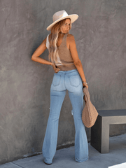 GLENDA CROCHET WRAP KNIT TANK - BEIGE