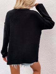 ADYN COLLARED BUTTON DOWN KNIT SWEATER - BLACK