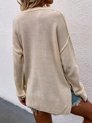 ADYN COLLARED BUTTON DOWN KNIT SWEATER - BEIGE