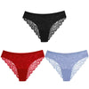 3PCS Panties Set Sweet Lace Underwear Soft Silk Satin Lingerie Romantic Briefs