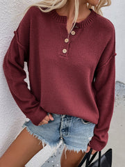 ADYN COLLARED BUTTON DOWN KNIT SWEATER - WINE