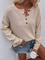 ADYN COLLARED BUTTON DOWN KNIT SWEATER - BEIGE