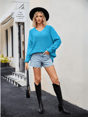 Hughes Heart Neck Knit Sweater - Blue