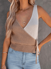GLENDA CROCHET WRAP KNIT TANK - BEIGE