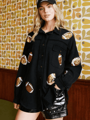 Super Bowl Cheer Oversized Denim Shacket - Black