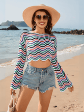 Appreciate You Crochet Striped Scalloped Hem Crop Top - Multi