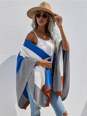 Color Block Knit Ruana - Blue & Grey