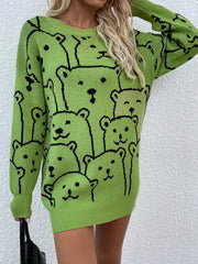 Green Smiley Polar Bear Knit Sweater Dress