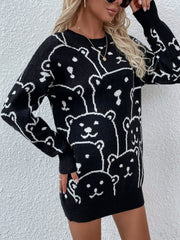Smiley Polar Bear Black Knit Sweater Dress