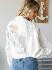 DAY RIDER POCKETED RIPPED BACK DENIM JACKET