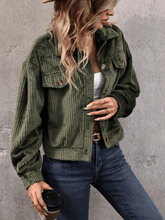 Sabrina Cropped Corduroy Shacket - Olive