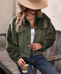 Sabrina Cropped Corduroy Shacket - Olive