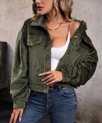 Sabrina Cropped Corduroy Shacket - Olive