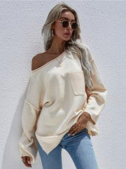 DORETTA Beige Oversized Front Pocket Knit Sweater