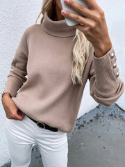 Beige Oversized Collar Turtleneck Knit Sweater