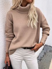 Beige Oversized Collar Turtleneck Knit Sweater