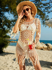 VENUS CROCHET KNIT KAFTAN - BEIGE