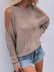Beige Shoulder Cut-Out Knit Sweater