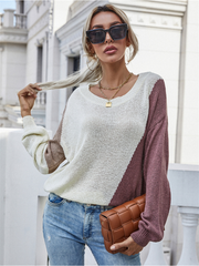 GRANIA Two Tone Color Block Knit Sweater - Beige