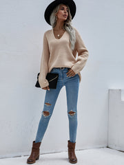 Beige Marjorie V-neck Knit Sweater