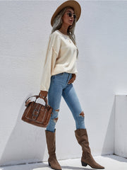 DORETTA Beige Oversized Front Pocket Knit Sweater