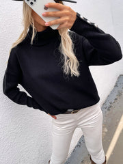 Black Oversized Collar Turtleneck Knit Sweater