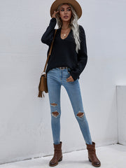 Black Marjorie V-neck Knit Sweater
