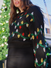 Black & Green Glitter Christmas Light Sweater