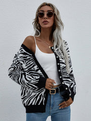 Tiger Year Animal Patterned Knit Cardigan - Black