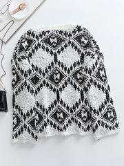 Geometric Pattern Ripped Side Hem Sweater - Black