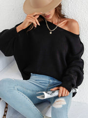 OVERSIZED BATWING SLEEVE KNIT SWEATER - BLACK