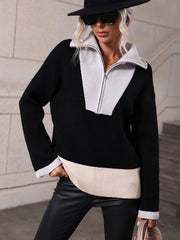 MIND AT EASE KNIT HALF ZIP PULLOVER - BLACK
