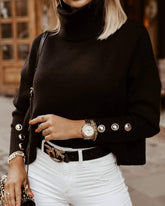 Black Oversized Collar Turtleneck Knit Sweater