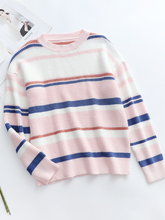 Pink Blue Orange Stripe Crew Neck Knit Top